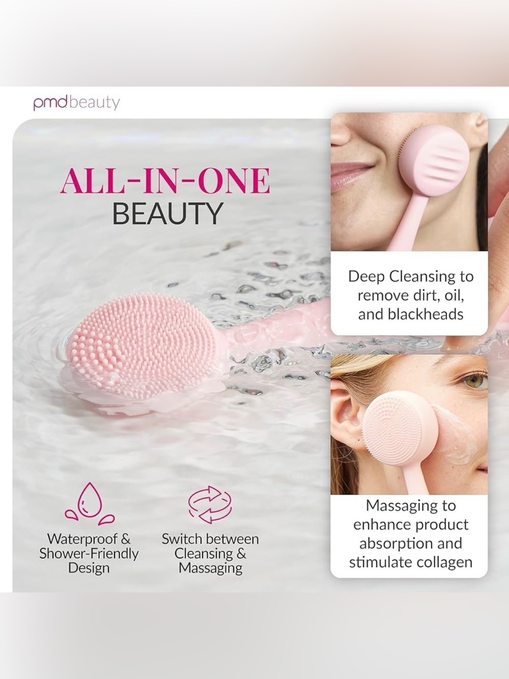 PMD Pink Silicone Smart Facial Cleansing Brush